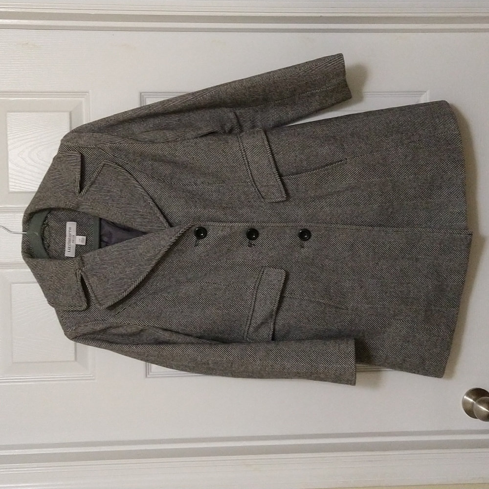 Liz Claiborne Wool Herringbone Long Coat Size Women's Petite Medium